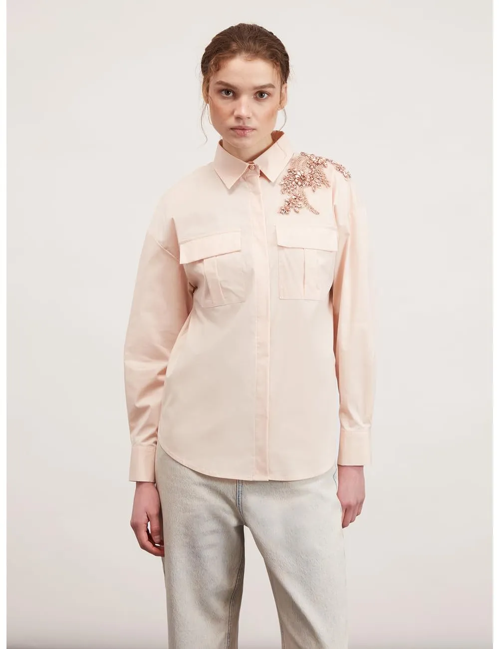 Motivi Hemdbluse Oversize Popeline Stickerei