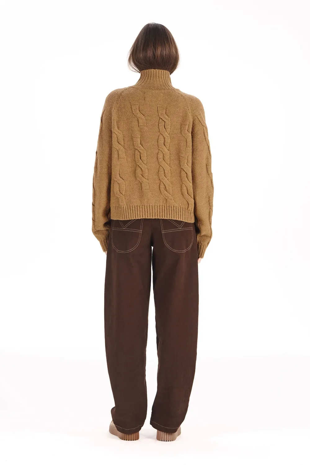 Komodo Broken Lambswool Cable Pullover Camel Zopfstrick
