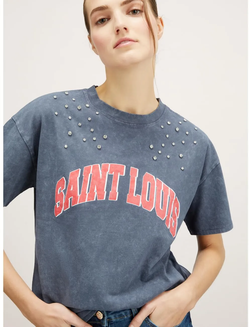 Motivi Oversize T-Shirt Aufdruck Acid Wash Baumwolle