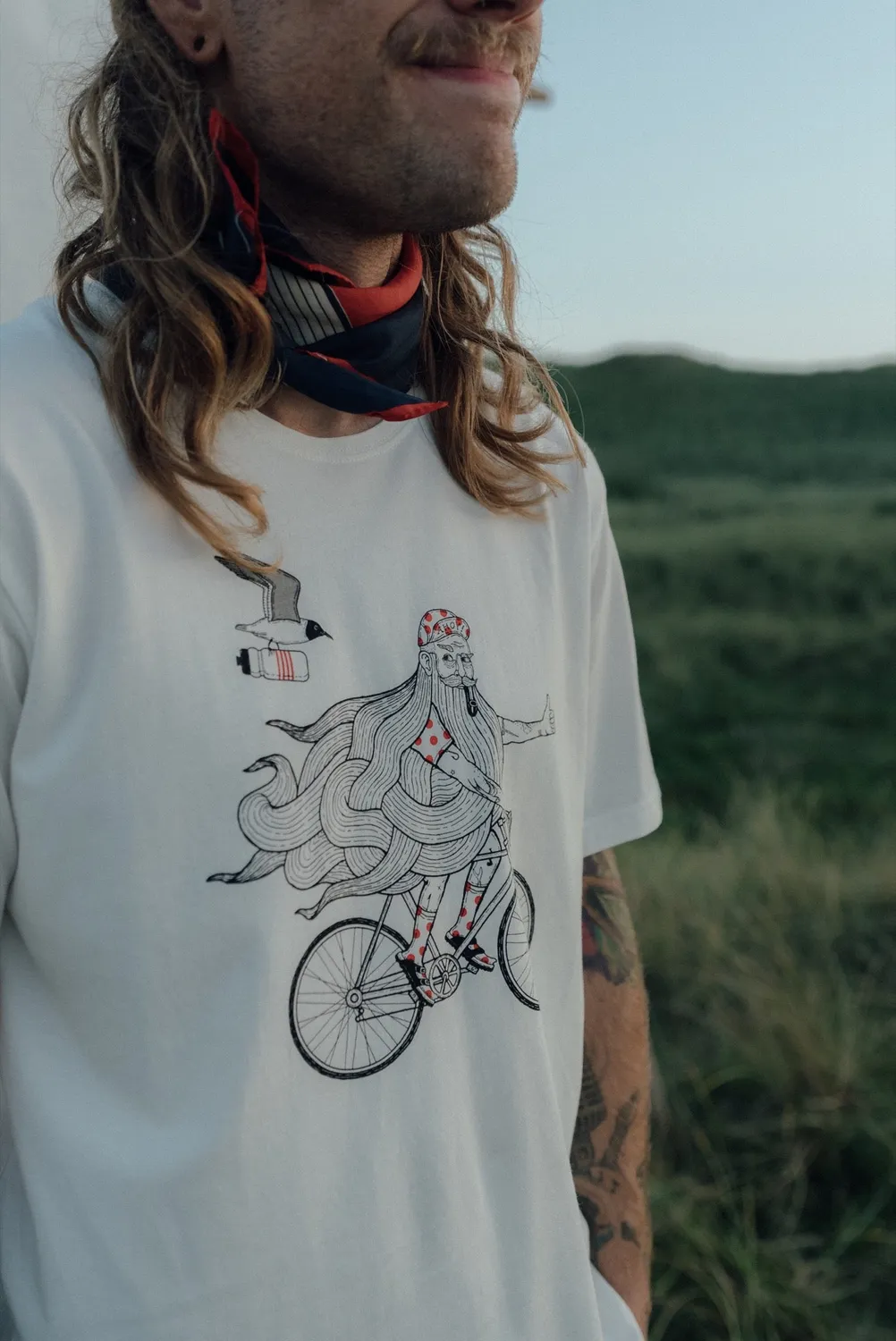 LAKOR Beard on a Bike T-Shirt Star White Bio