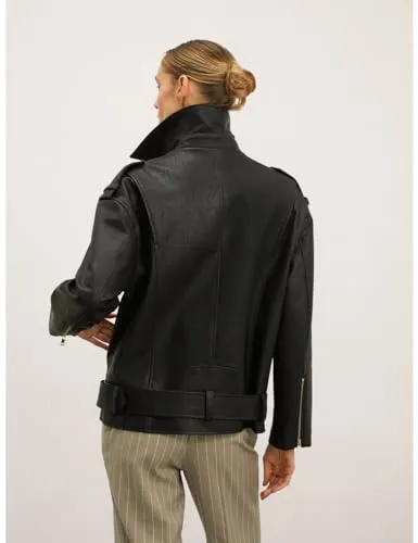 Motivi Oversize-Bikerjacke Leder-Optik XS Nieten