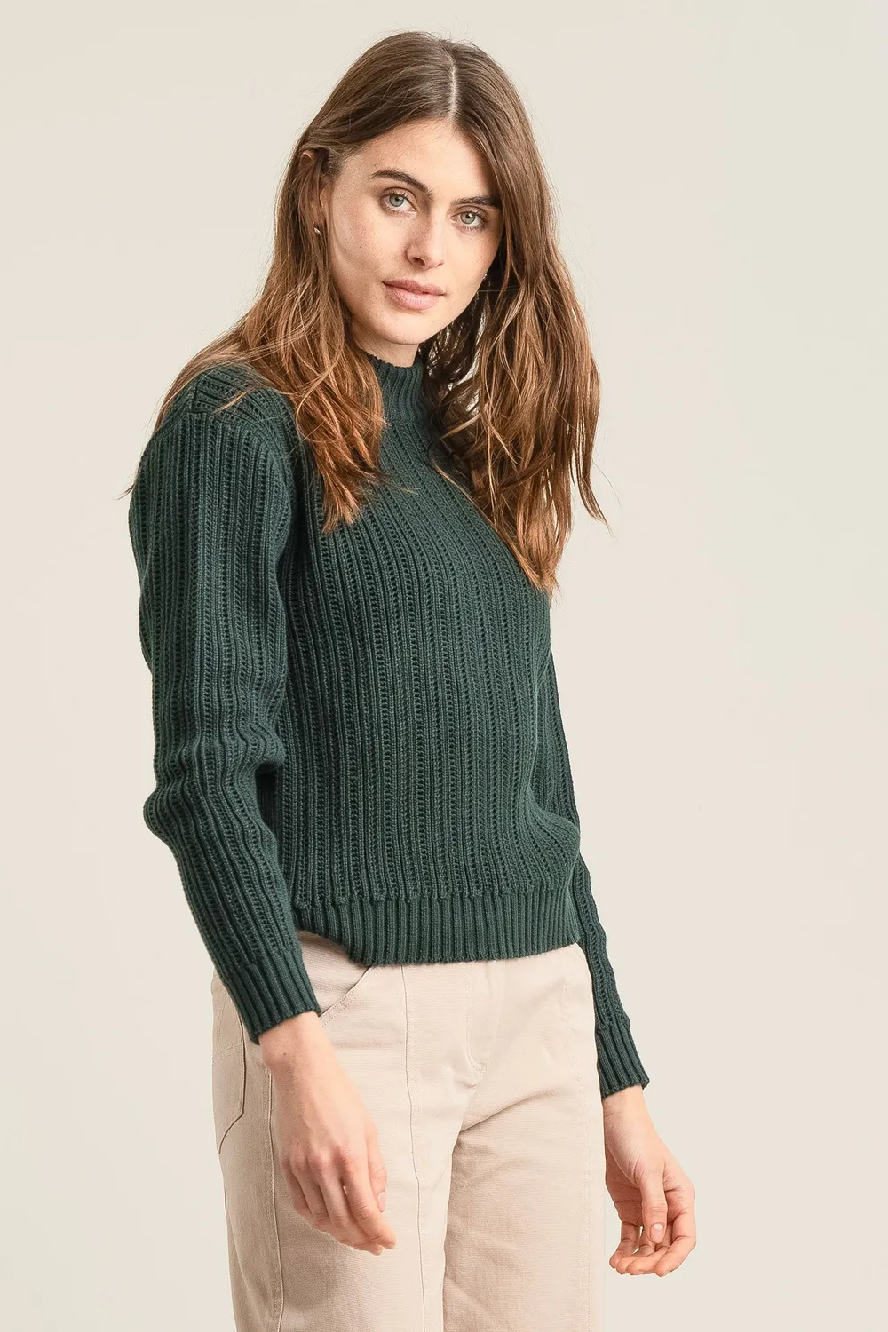 Komodo Posey GOTS Pullover Green Bio-Baumwolle Lochstrick
