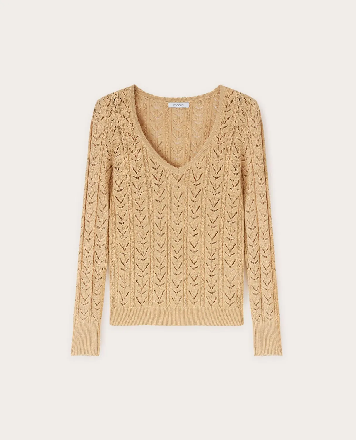 Motivi Spring Summer 24 Pullover V-Ausschnitt Lochmuster