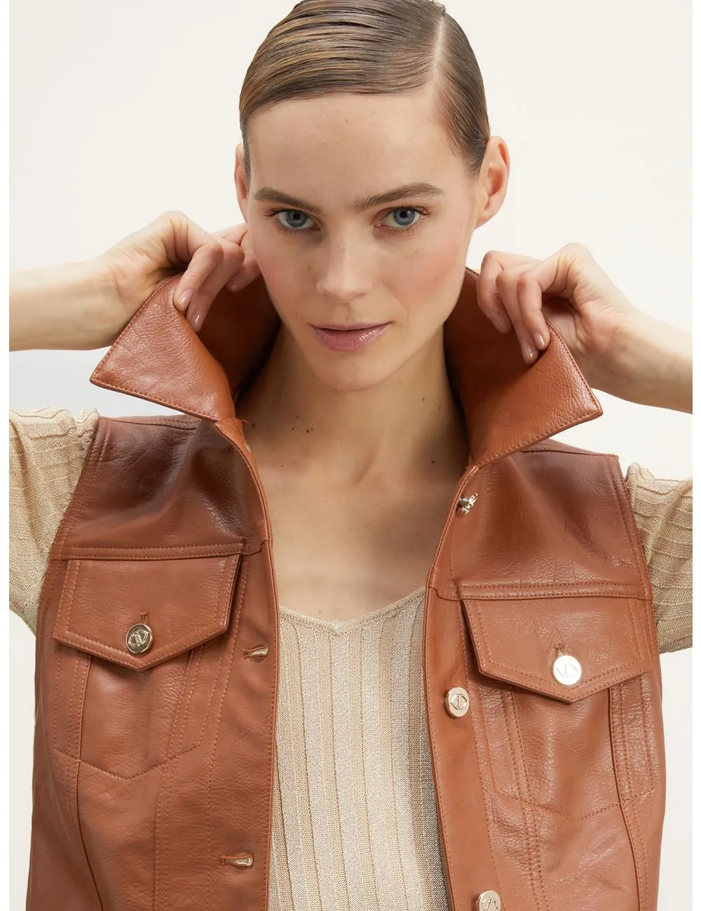 Motivi Denim-Gilet beschichtet Weste Metallknöpfe