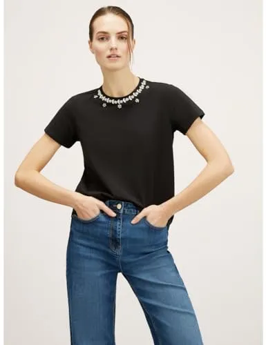 Motivi Spring Summer 24 T-Shirt Steinchen-Ausschnitt Baumwolle