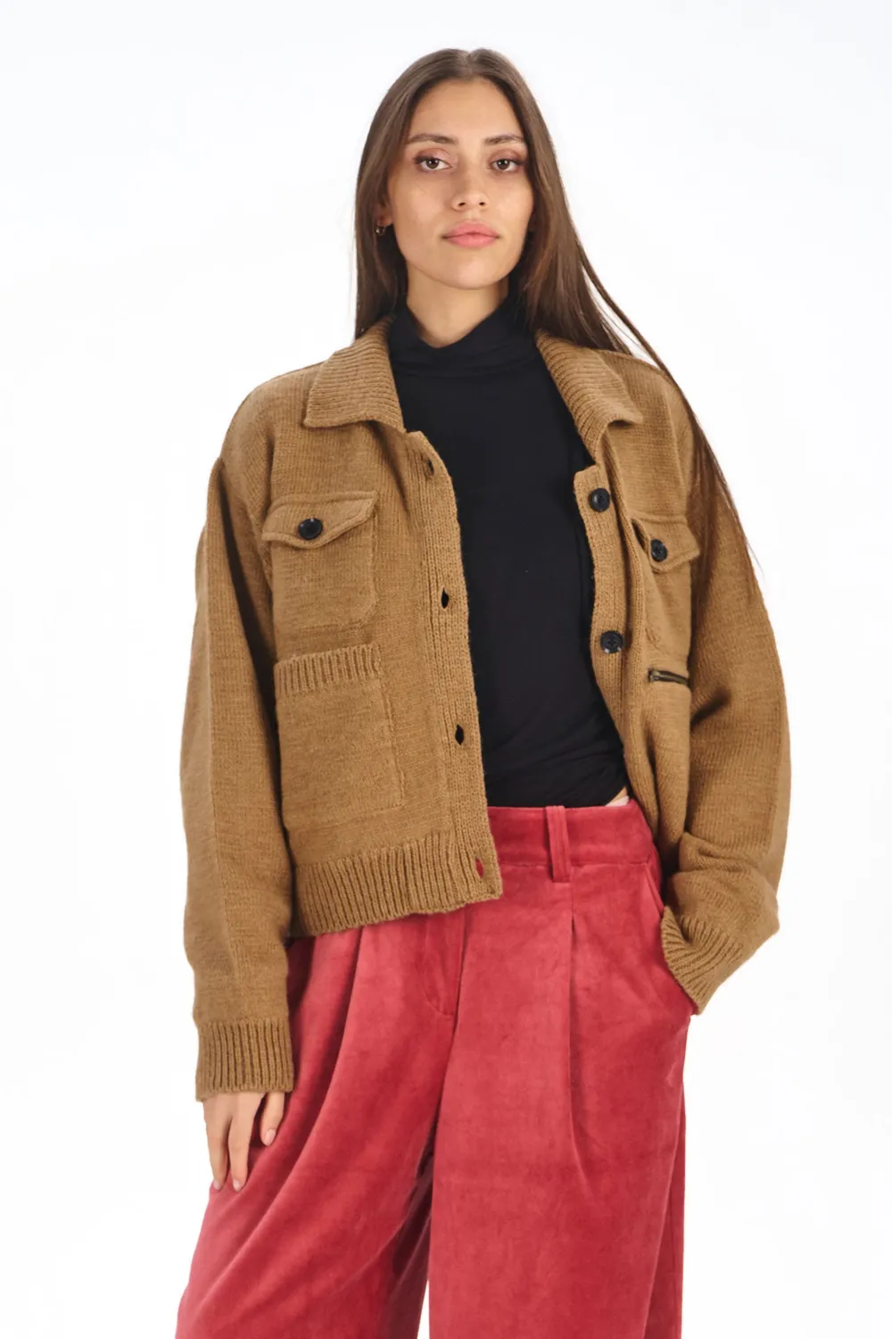 KOMODO PHOENIX Strickjacke Sand aus Lammwolle