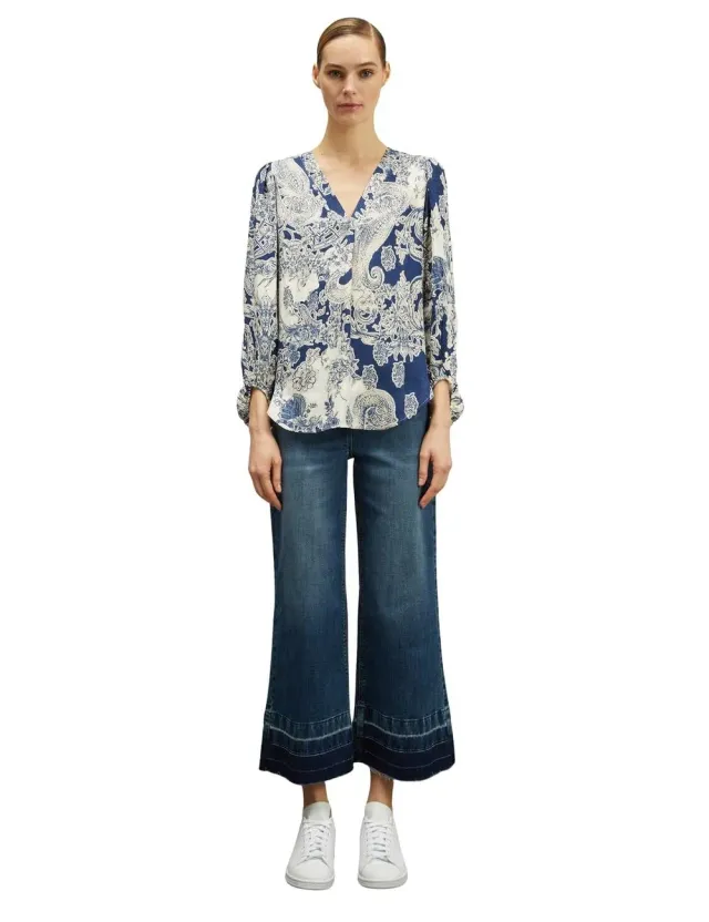 Motivi Jacquard-Bluse V-Ausschnitt Damen langarm