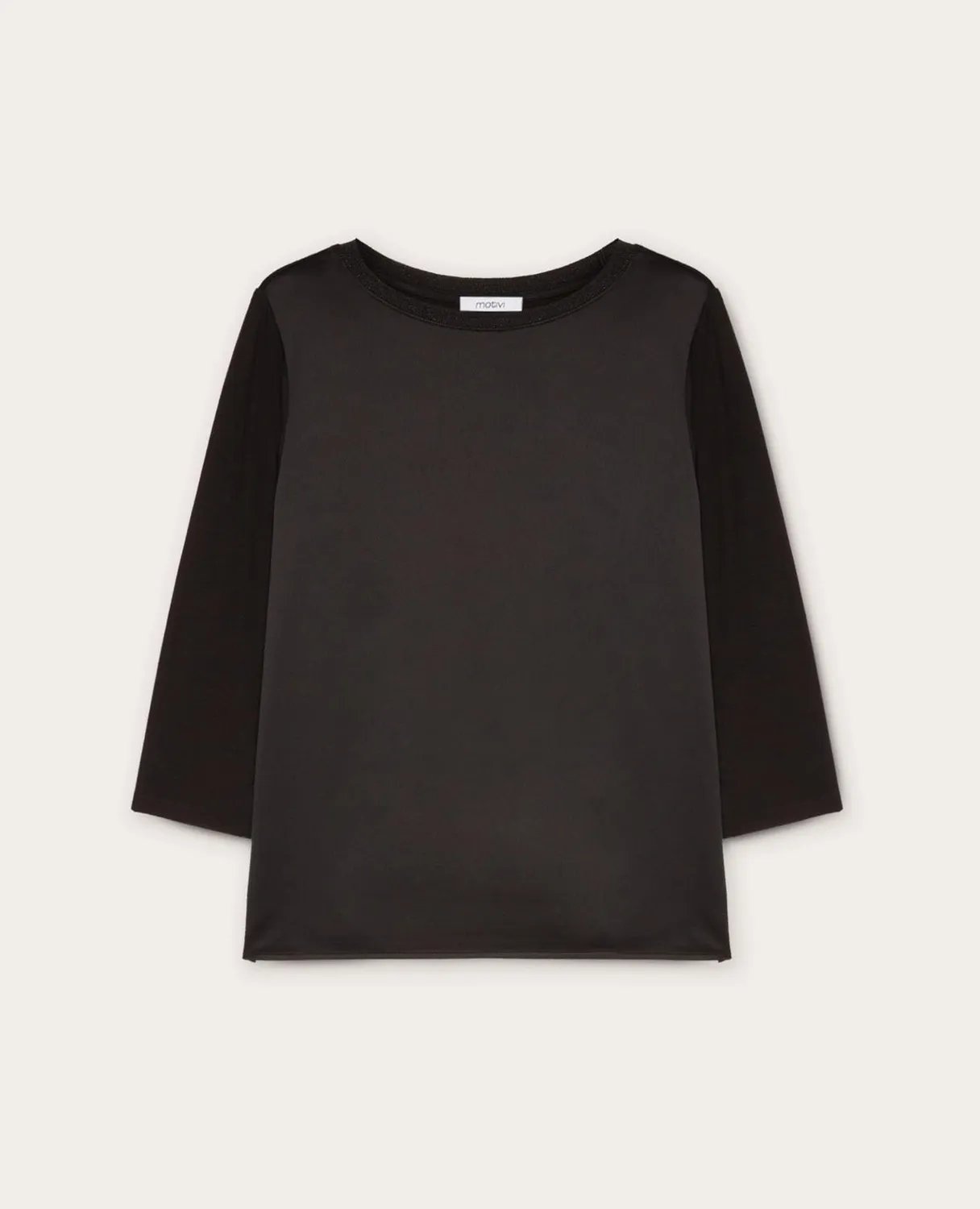 Motivi Basic-T-Shirt Zwei Materialien Shirt Satin