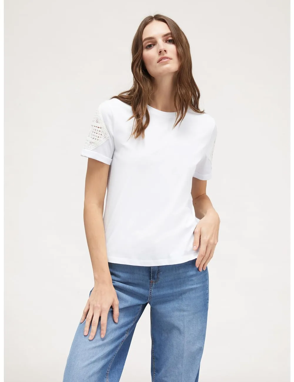 Motivi T-Shirt Damen mit Häkelspitze kurzarm