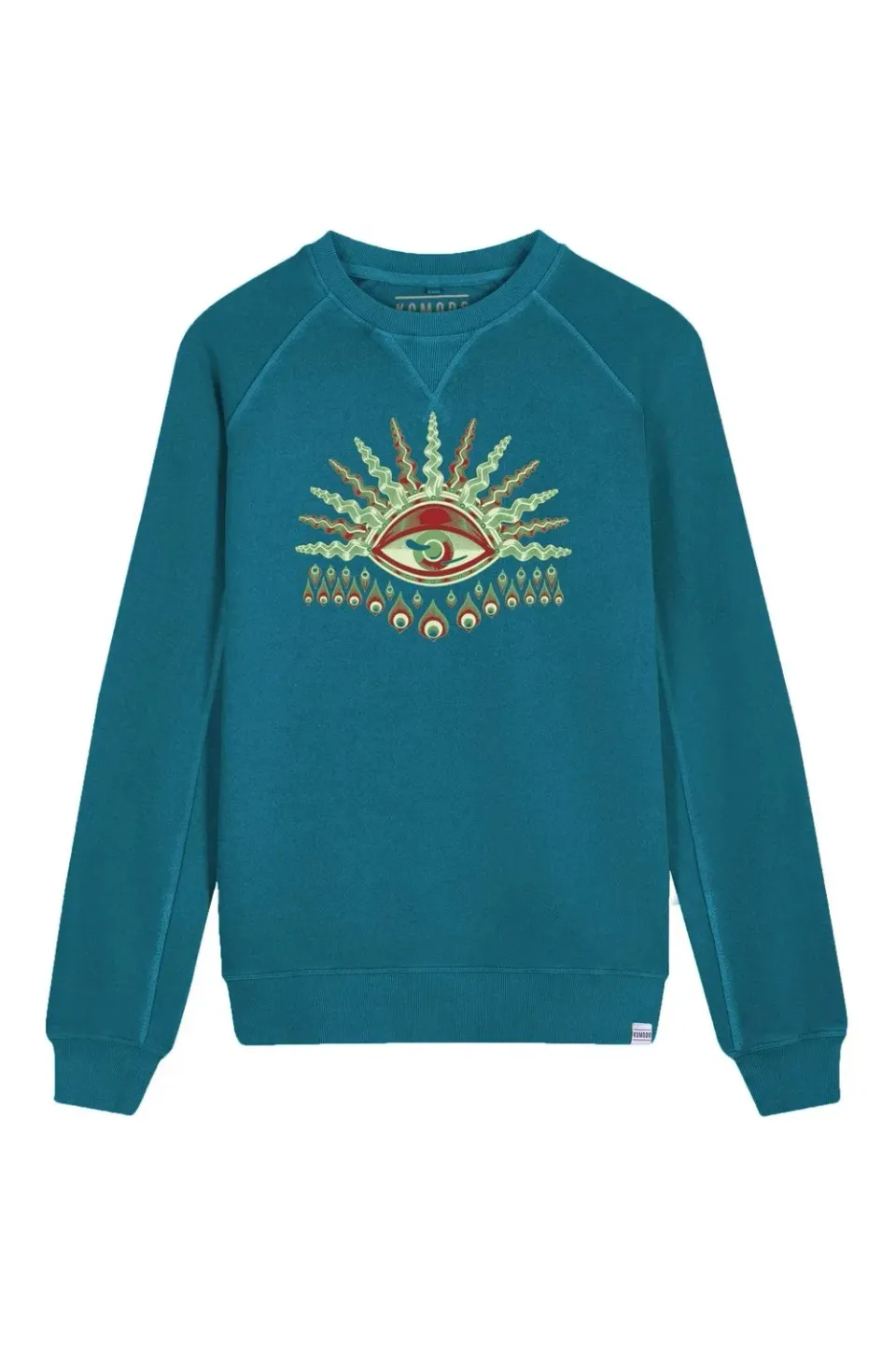 Komodo Eye Crewneck Pullover Teal Blue Bio-Baumwolle