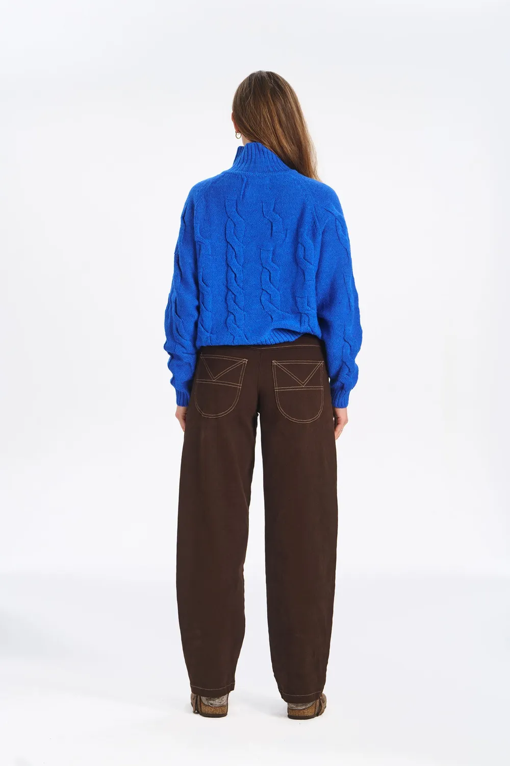 KOMODO BROKEN Pullover Kobaltblau Lammwolle Zopf