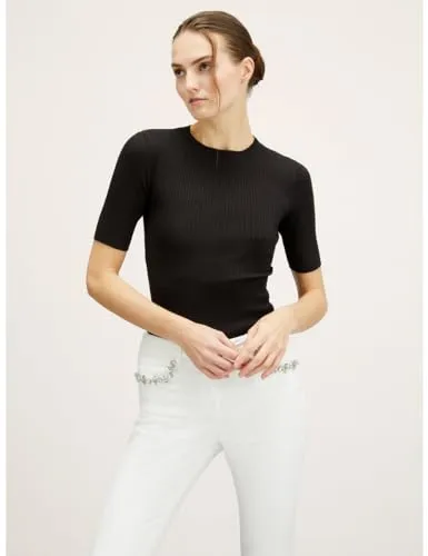 Motivi Ripp-Pullover Kurzarm Viskose Slim