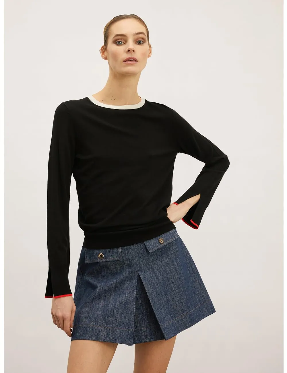Motivi Basic-Pullover Viskose Kontrastbordüre