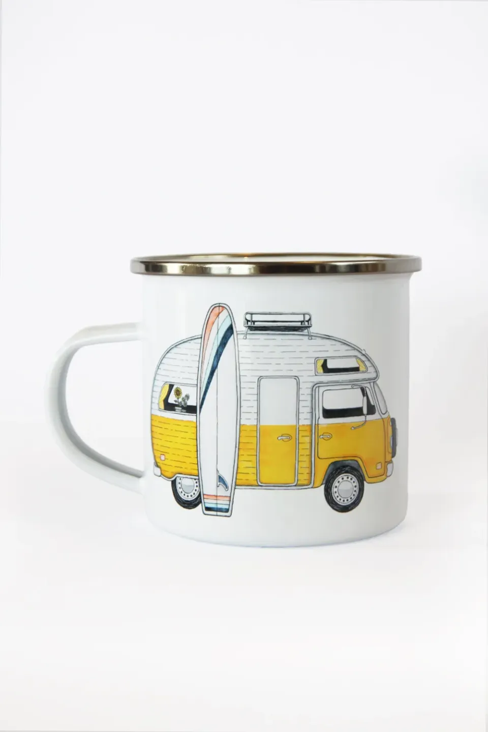 LAKOR Sun Camper Emaillebecher Weiß Eisen Camper-Motiv