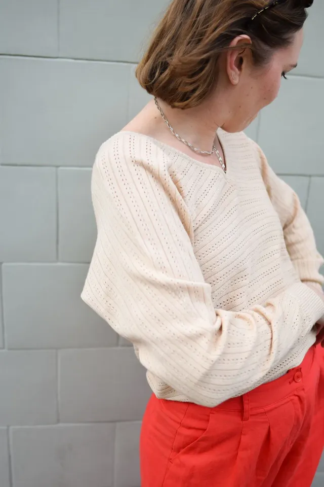 Komodo Pia Pullover Creme Bio-Baumwolle Lochstrick