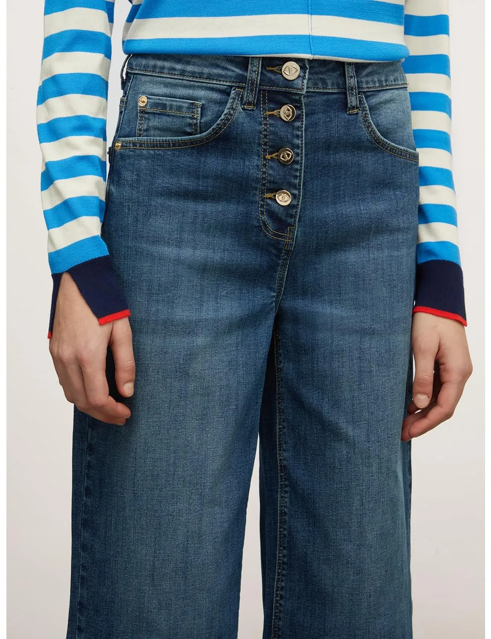 Motivi Weite Cropped Jeans mit Saum-Motiv Jeans mittelblau