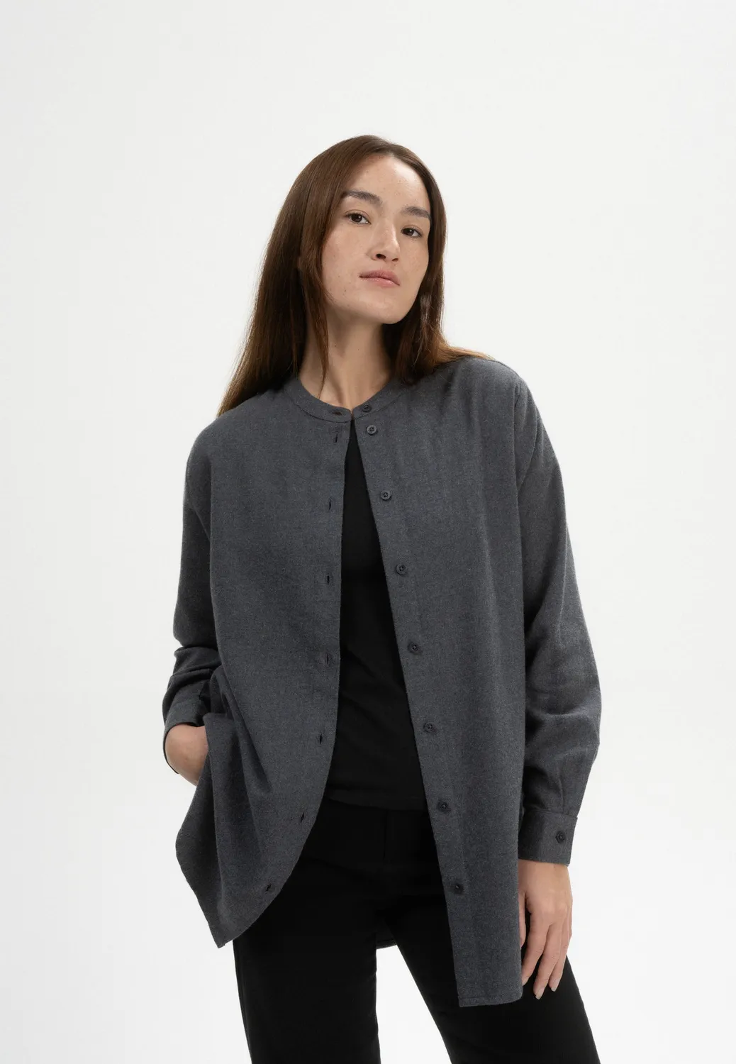 MELA AABAN Flanell Hemd Bio-Baumwolle birke melange