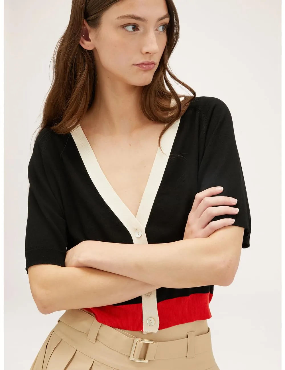 Motivi Cardigan mit Bündchen Strickjacke kurz Kontrast