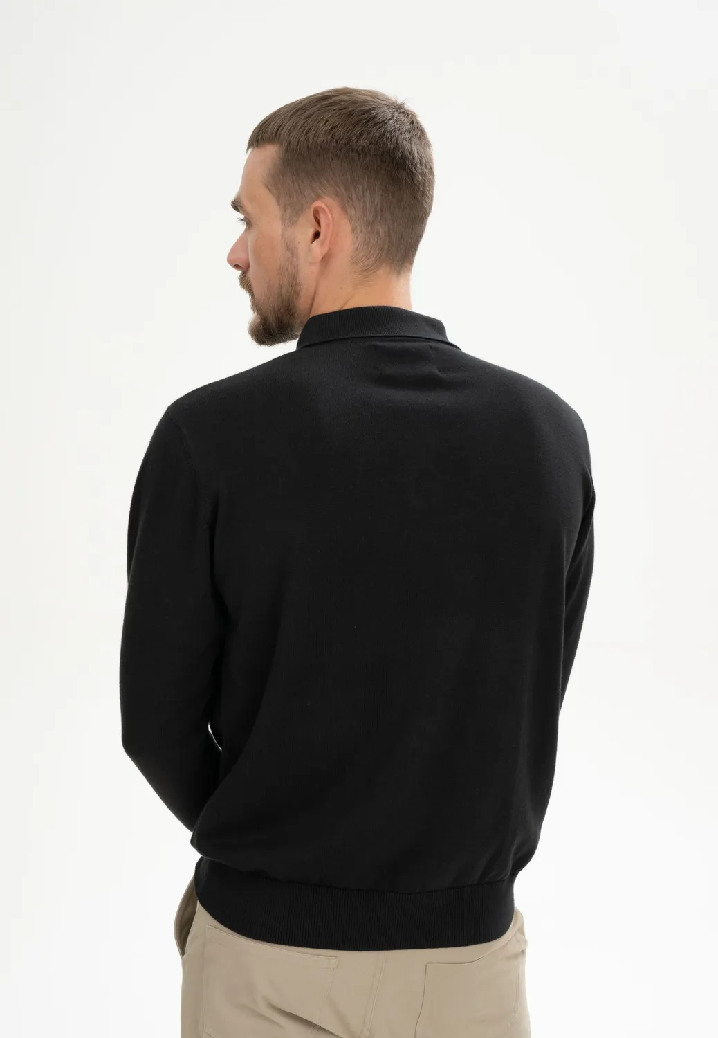 MELA Harish Langarm Strick-Poloshirt schwarz aus Bio-Baumwolle
