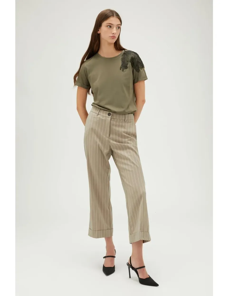 Motivi Kick-Flare-Hose Nadelstreifen-Hose mit Aufschlag