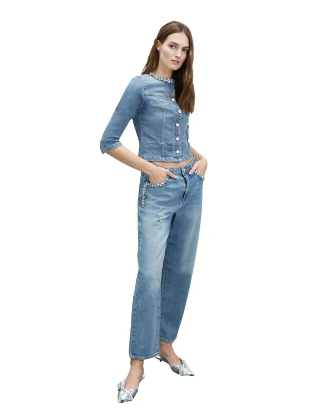 Motivi Spring Summer 24 Blousonjacke Jeans Kristalle