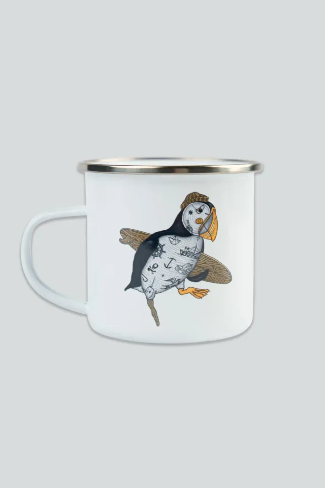 LAKOR Sea Parrot Surfer Emaillebecher Weiß Papageitaucher