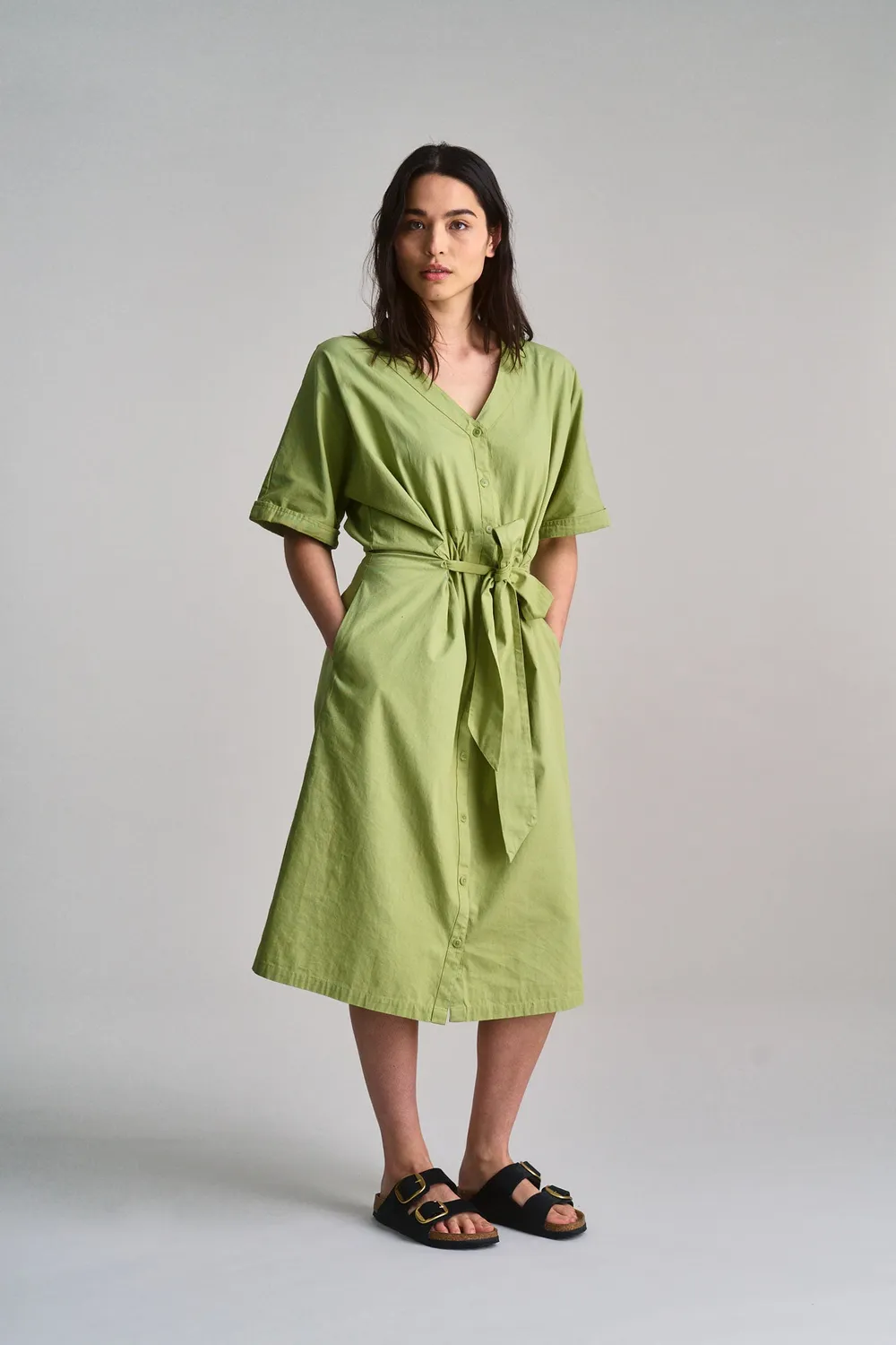 KOMODO DUSK Kleid Sage Bio-Baumwolle Taschen