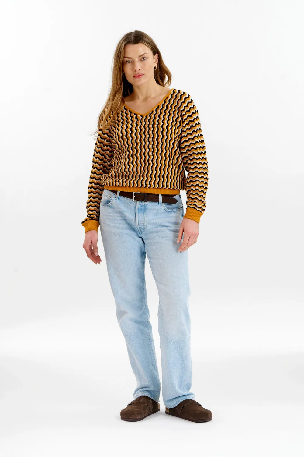 KOMODO CLOVER Pullover Senf Pointelle Bio