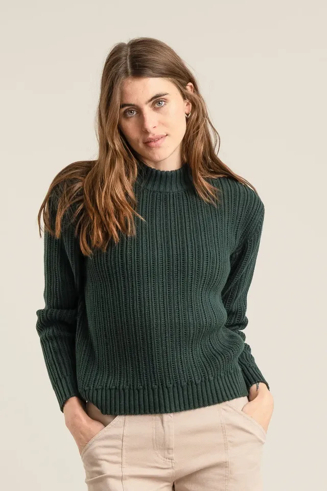 Komodo Posey GOTS Pullover Green Bio-Baumwolle Lochstrick