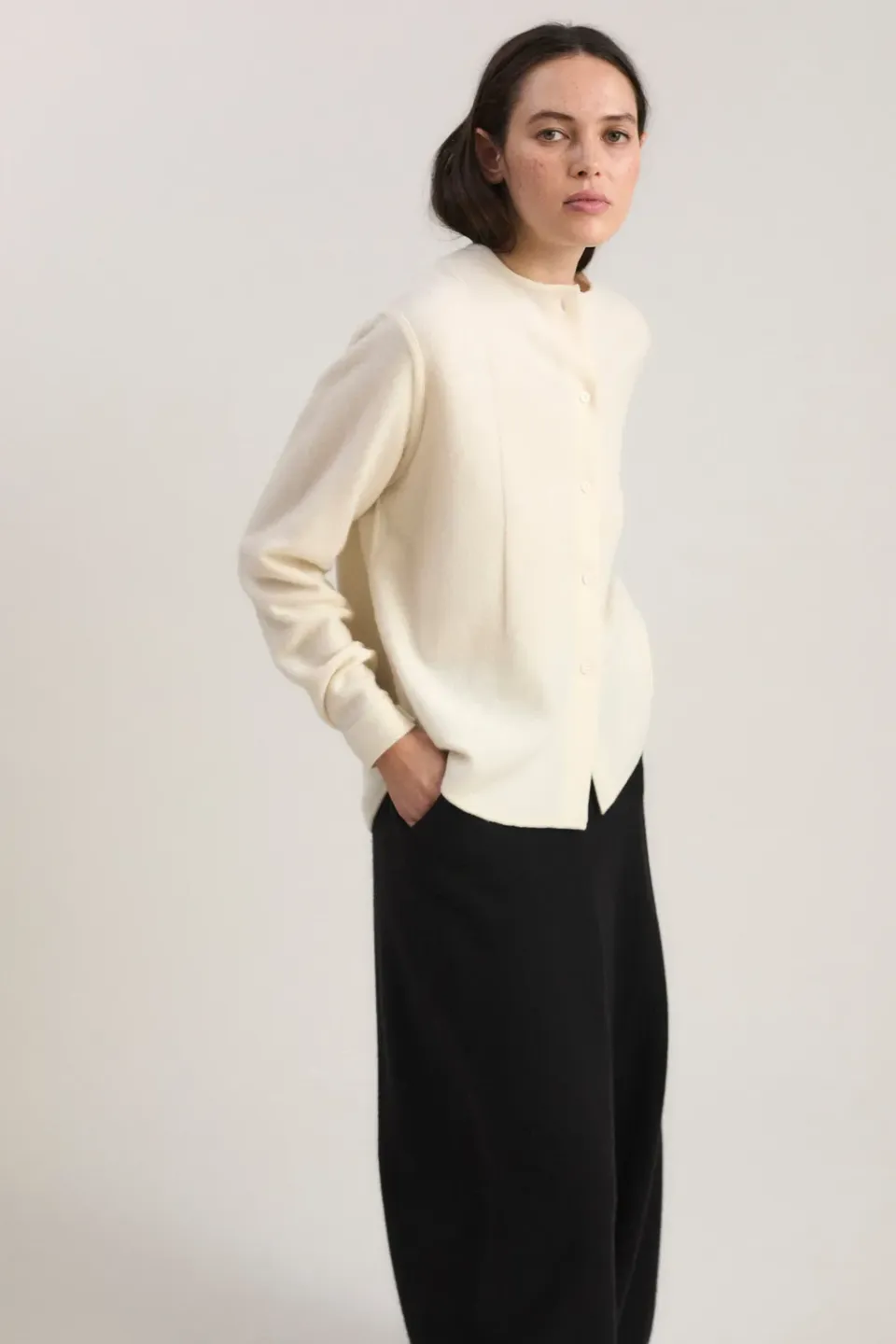 Oyuna Imura Shirt Bluse Ivory Halbstrick