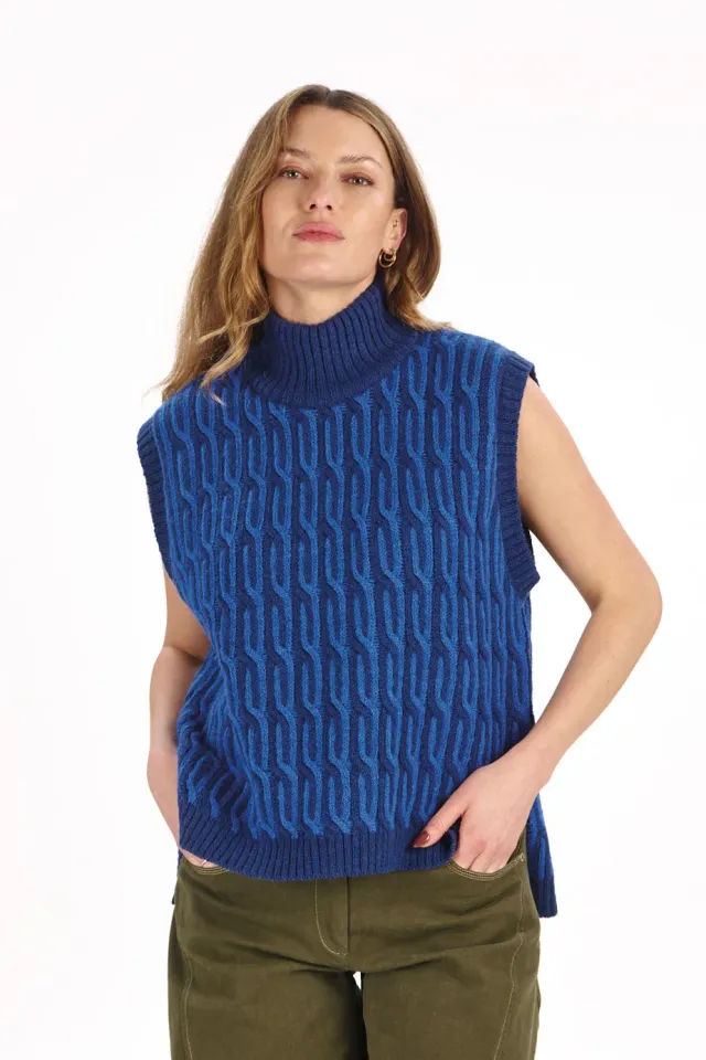 KOMODO CASEY Lambswool Weste blau Strick