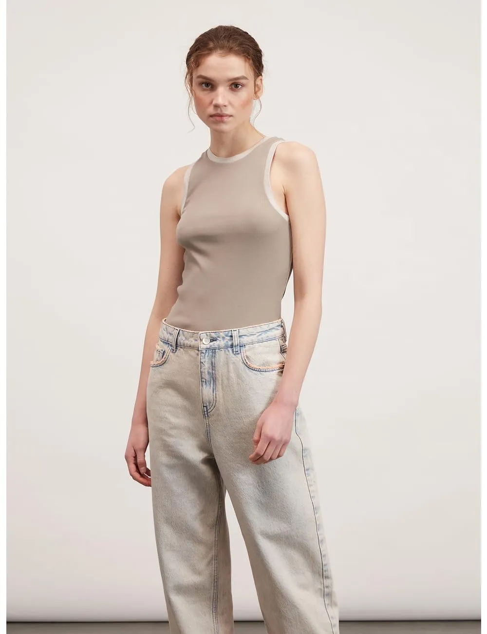 Motivi Tanktop mit Lurex-Bordüren gerippt aus Baumwolle