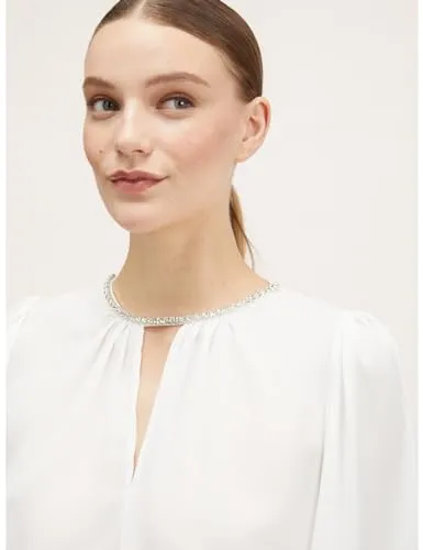 Motivi Bluse mit Kristallsteinchen Krepp Langarm