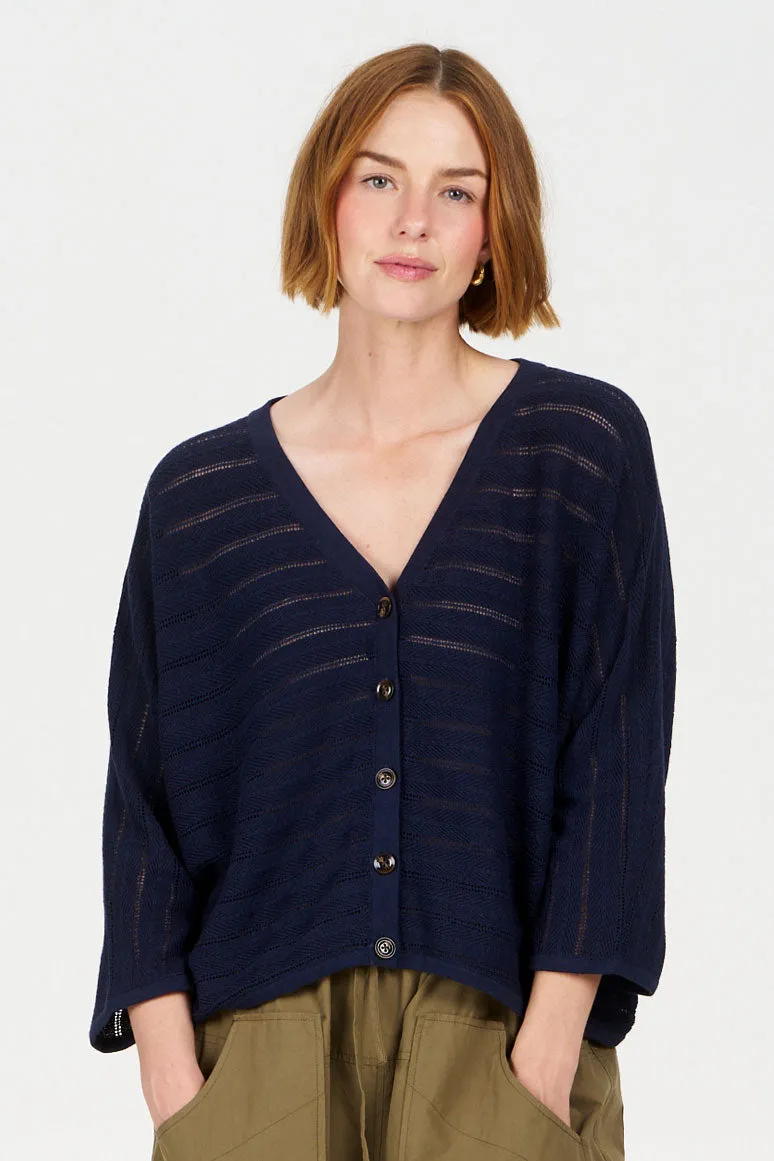 Komodo Mali Pullover Navy Fledermaus Ramie-Baumwolle