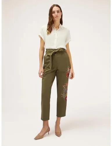 Motivi Paperbag-Hose Blumenstickerei Baumwolle Lyocell