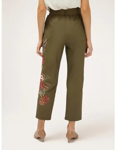 Motivi Paperbag-Hose Blumenstickerei Baumwolle Lyocell