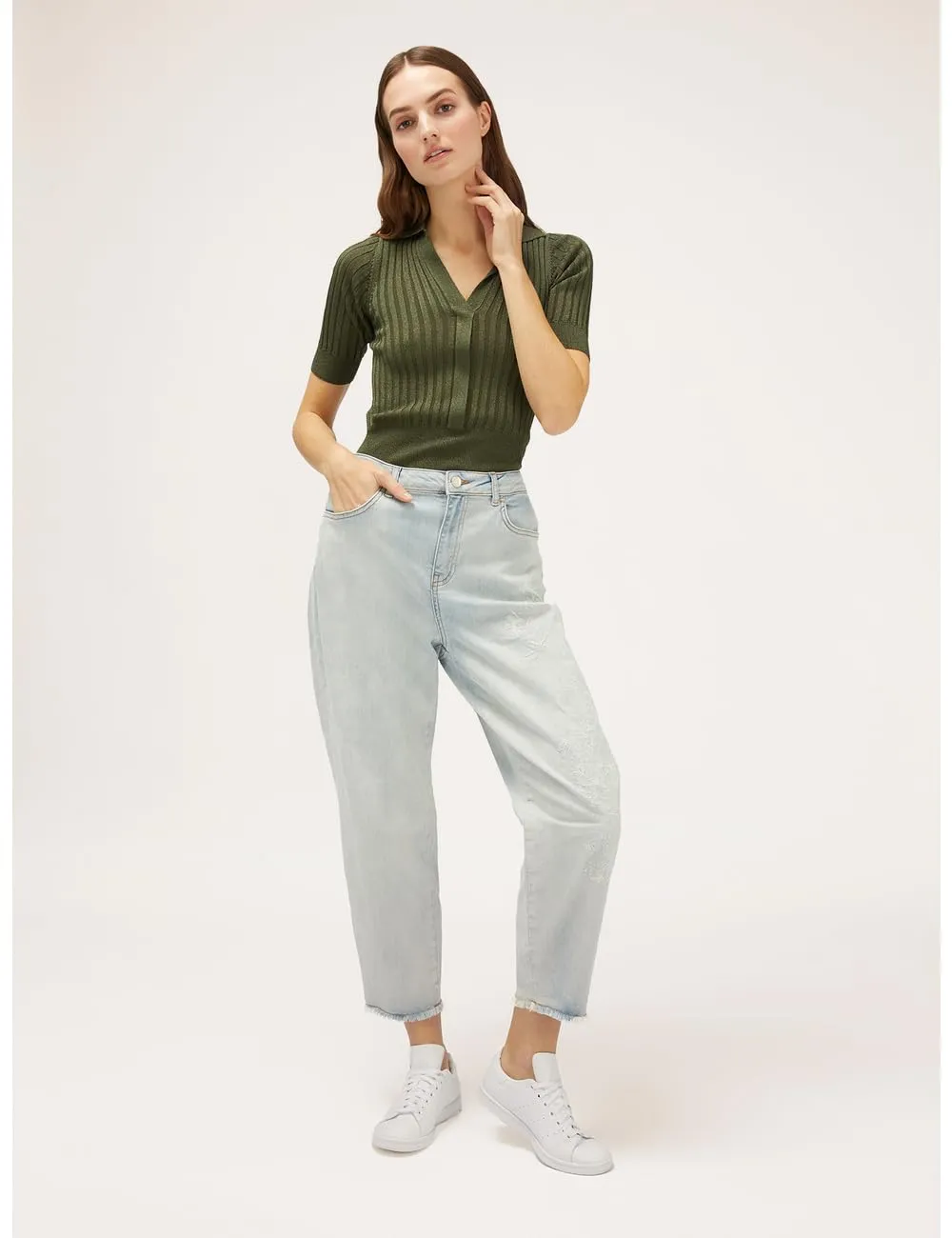 Motivi Balloon-Jeans mit Stickerei Jeans hellblau Blumen