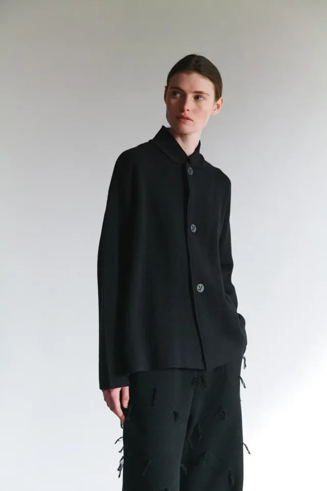 Oyuna Wind Jacke Schwarz lockerer Strick XS-XL
