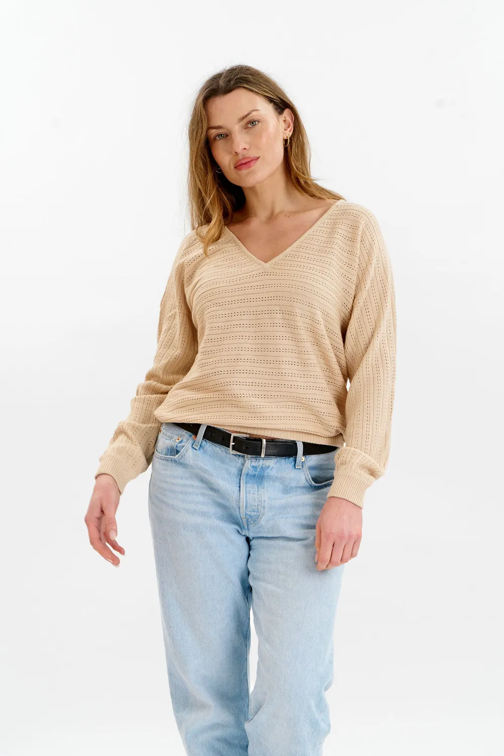 Komodo Pia Pullover Creme Bio-Baumwolle Lochstrick