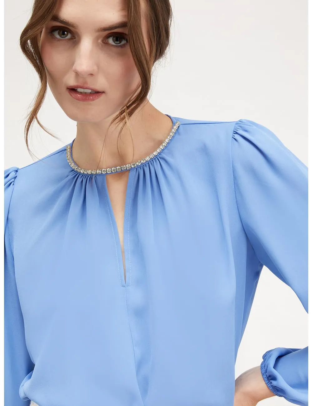 Motivi Bluse Damen mit Kristallsteinen Langarm
