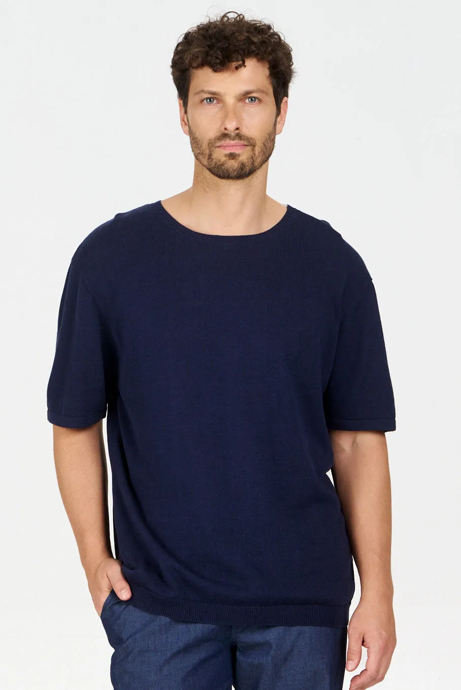 Komodo Walt T-Shirt Navy Ramie-Baumwolle