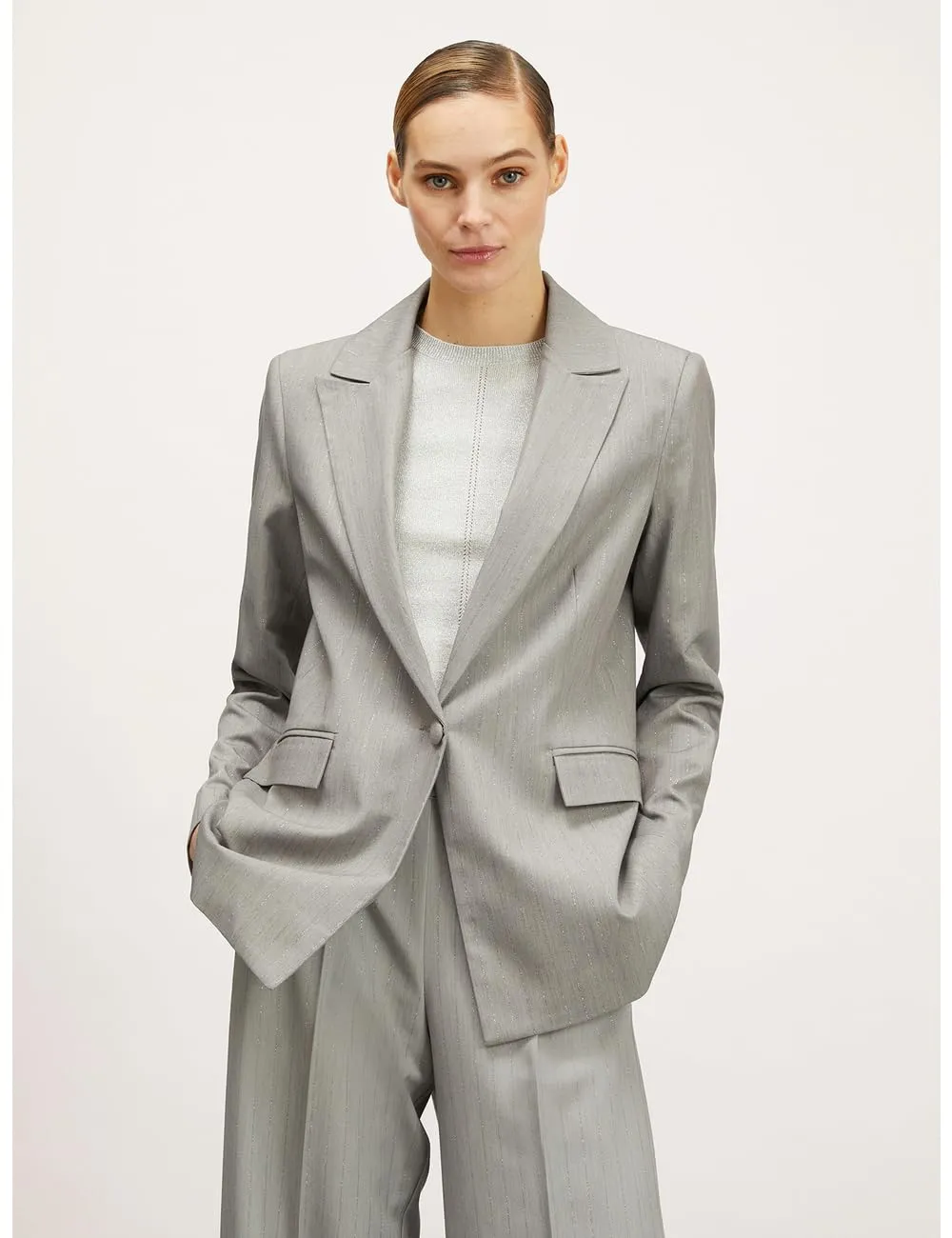 Motivi Blazer Lurex-Nadelstreifen Lang-Blazer 1-Knopf
