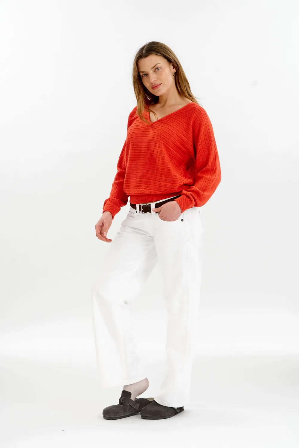 KOMODO PIA Pullover rot Pointelle Bio-Baumwolle