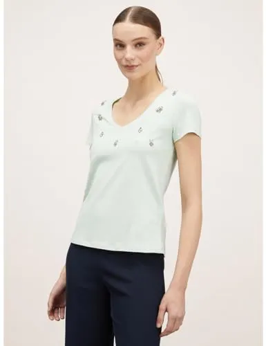 Motivi T-Shirt V-Ausschnitt Steinchen Damen aus Baumwolle