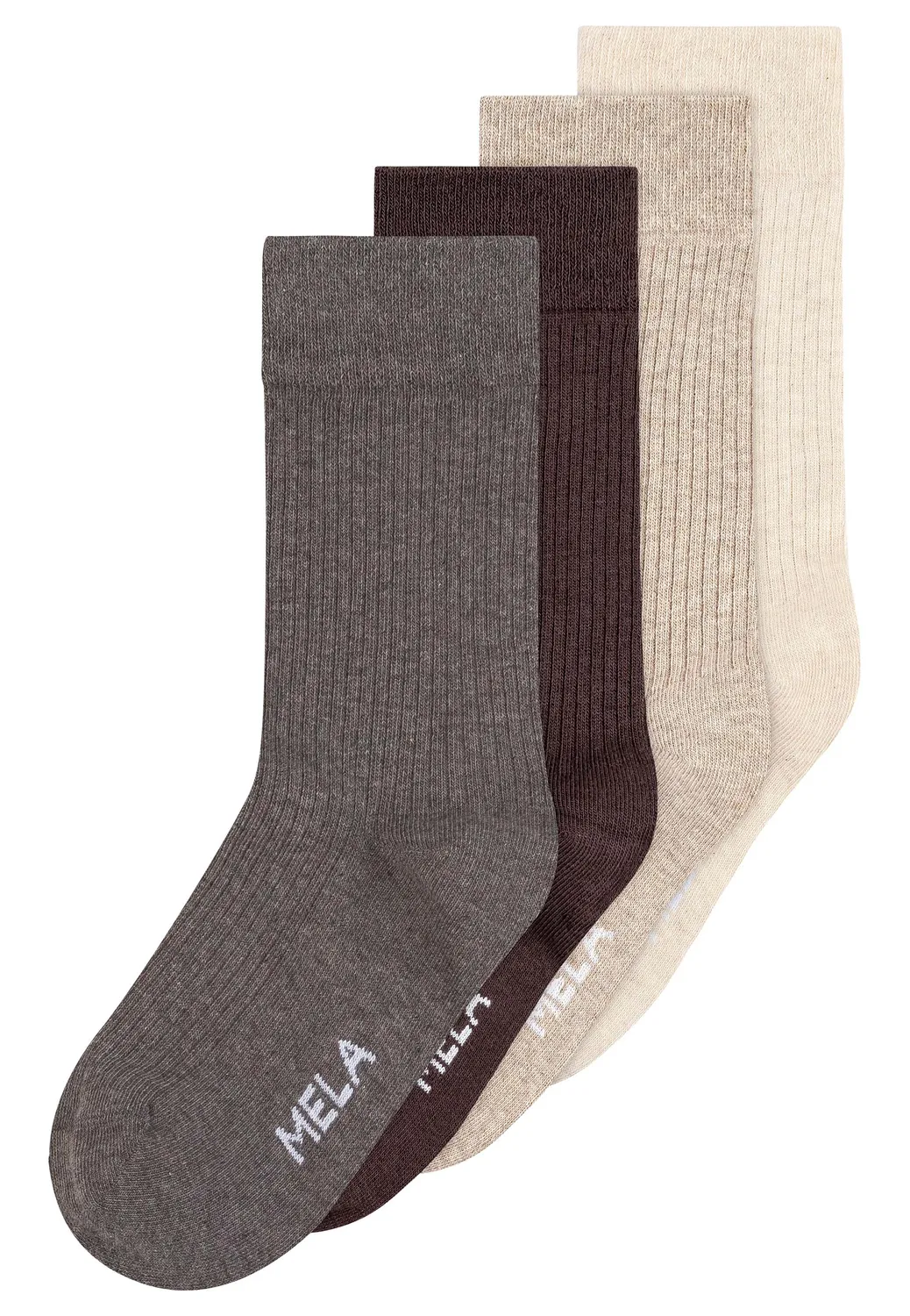 MELA Gerippte Socken 4 Paare weiß 39-42 Bio-Baumwolle