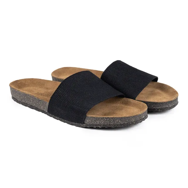 Langbrett Gurlette Pantolette Textil schwarz Kork-Fußbett