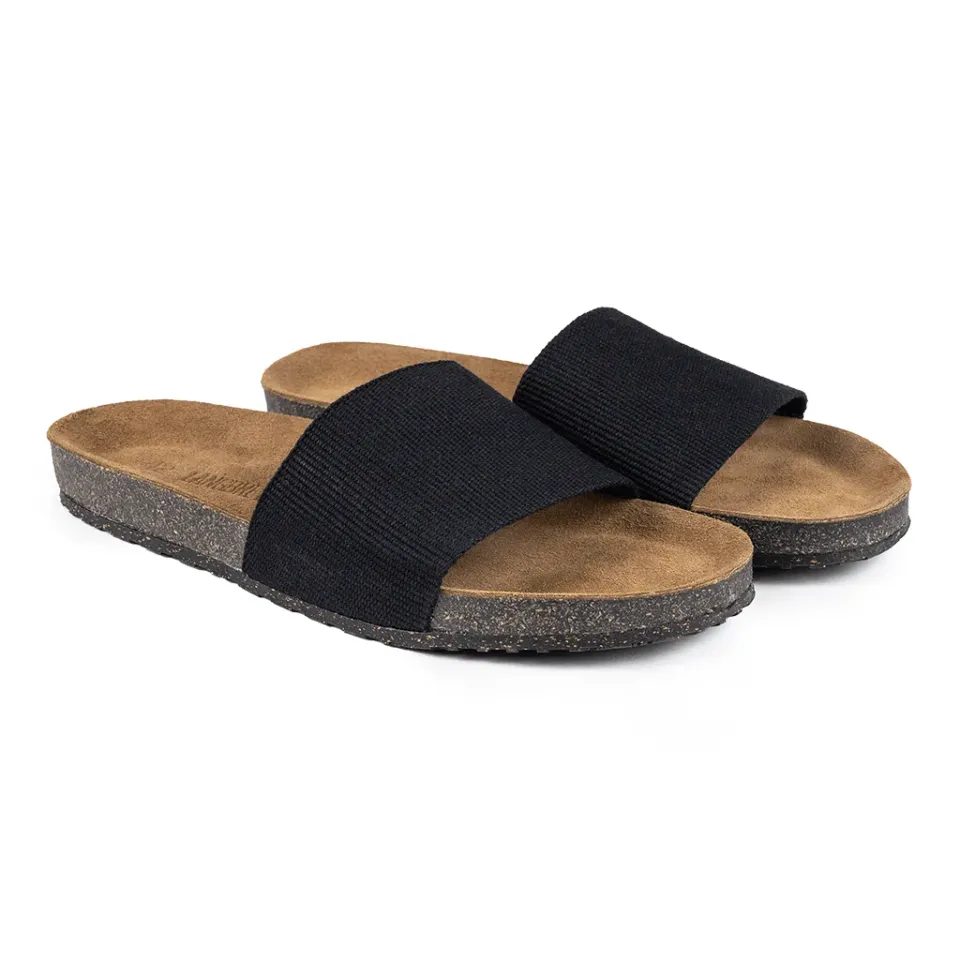 Langbrett Gurlette Pantolette Textil schwarz Kork-Fußbett