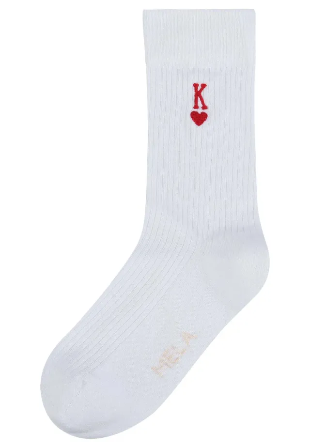 MELA Stickerei Socken weiß Queen 1 Paar 39-42