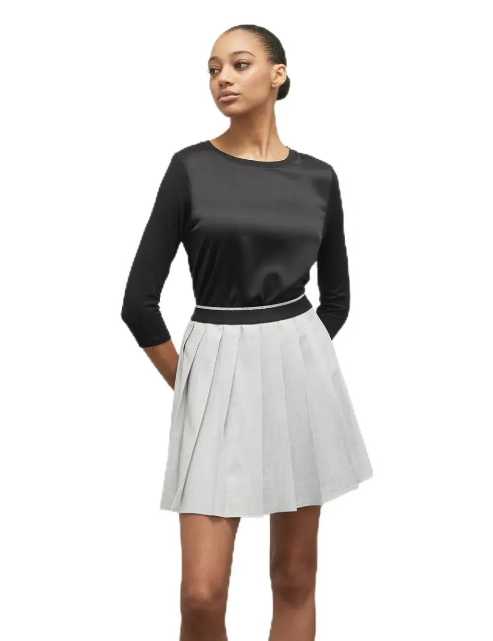 Motivi Basic-T-Shirt Zwei Materialien Shirt Satin