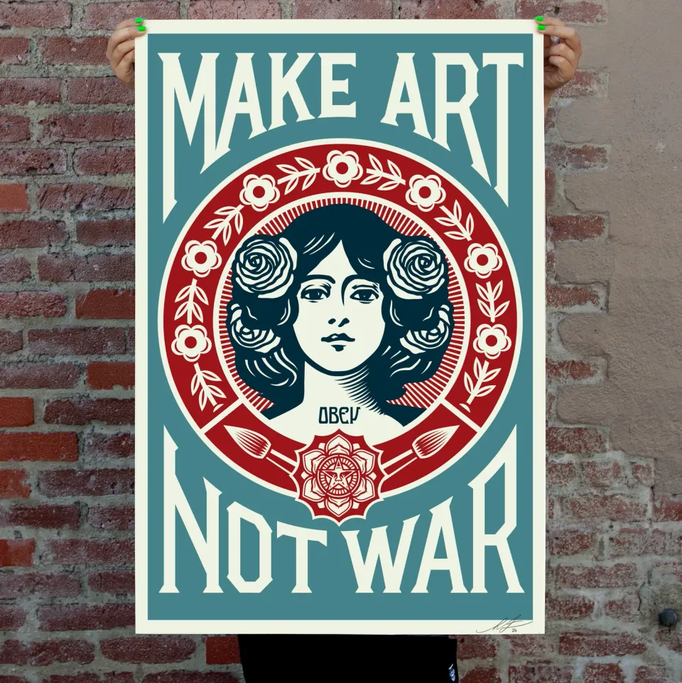 Obey Make Art Not War Kunstdruck blau signiert
